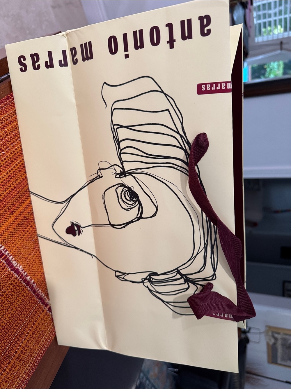 Antonio Marras Cream Gift Bag with Burgundy Handles